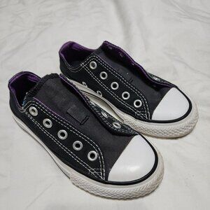 Converse kids size 11 Chuck Taylor Sneakers All Star Black Low tops Purple Plaid